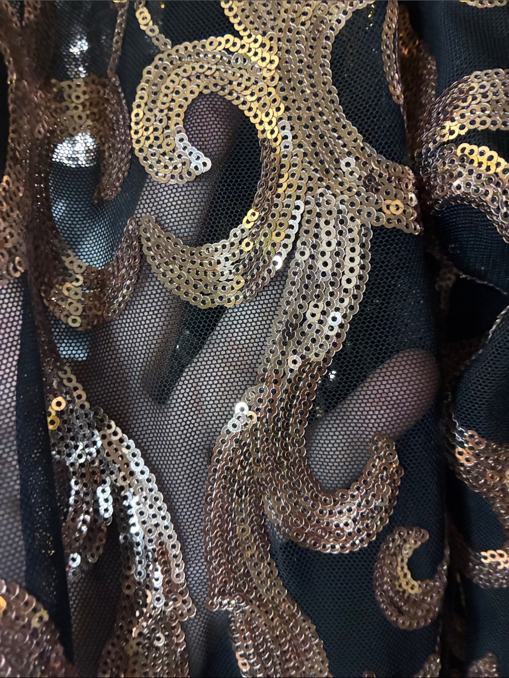 Venus Sheer Black with Gold Sequin Embellished Long Duster - Picture 3 of 10